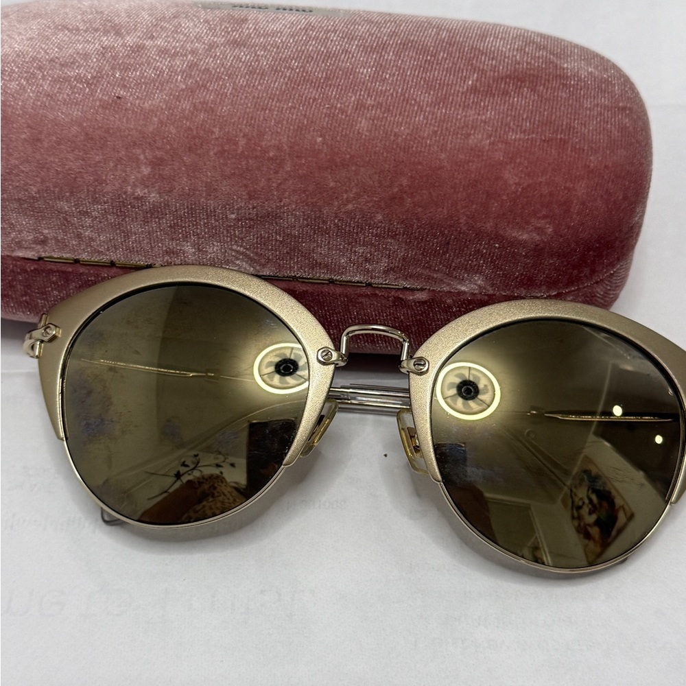 Miu Miu Gold Sunglasses with Velvet Pink Case